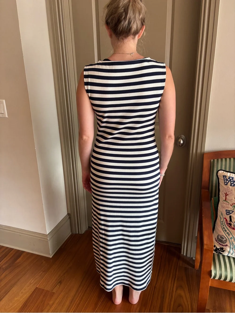 J. Crew Navy and White Striped Sleeveless Midi Dress